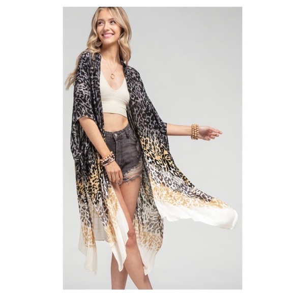 NEW Black Leopard Print Ombré Kimono - Picture 2 of 7